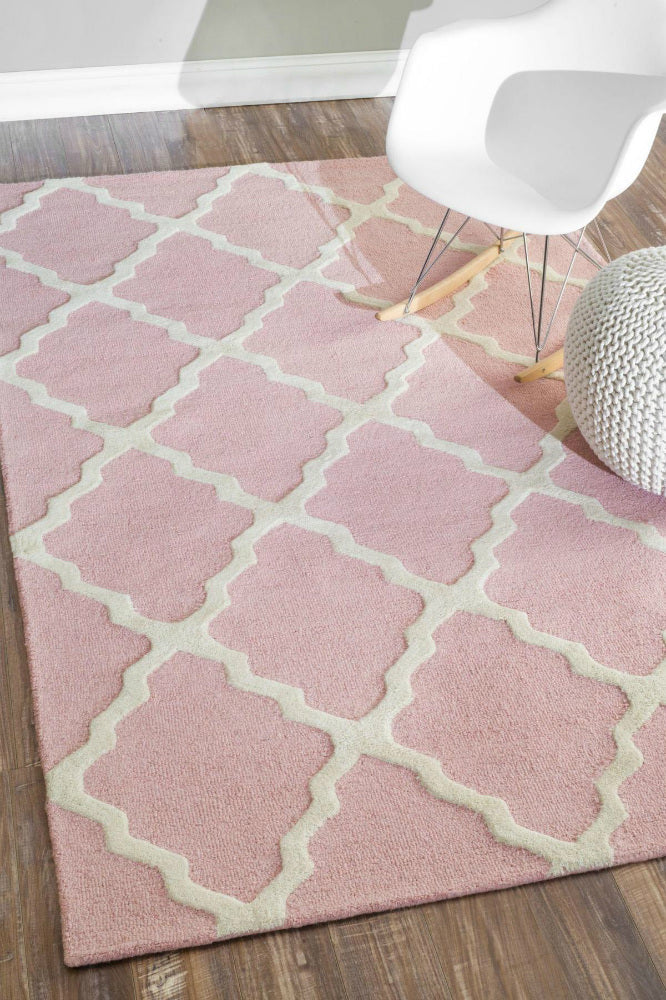 PINK AND WHITE MOROCCAN HAND TUFTED CARPET