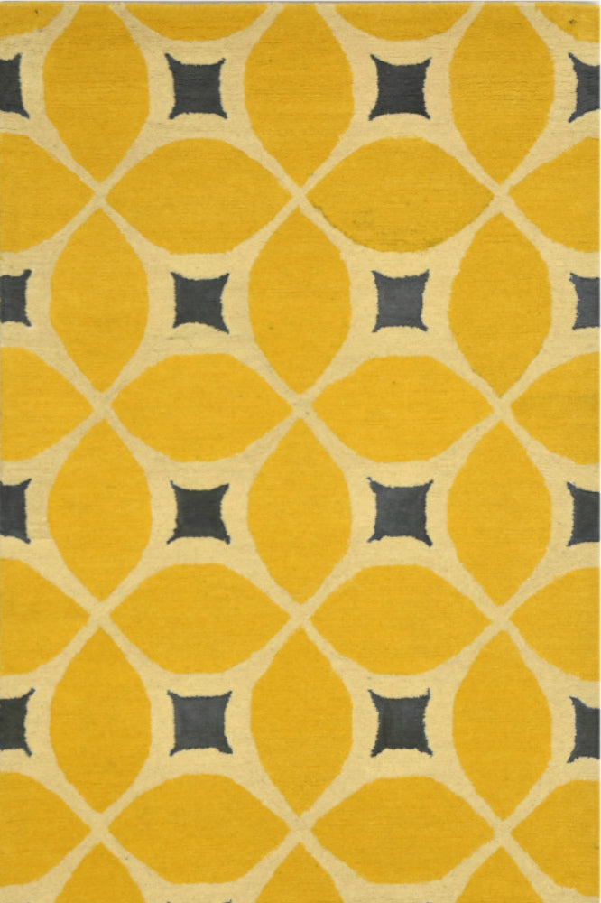 YELLOW CURVED DIAMOND HAND TUFTED CARPET