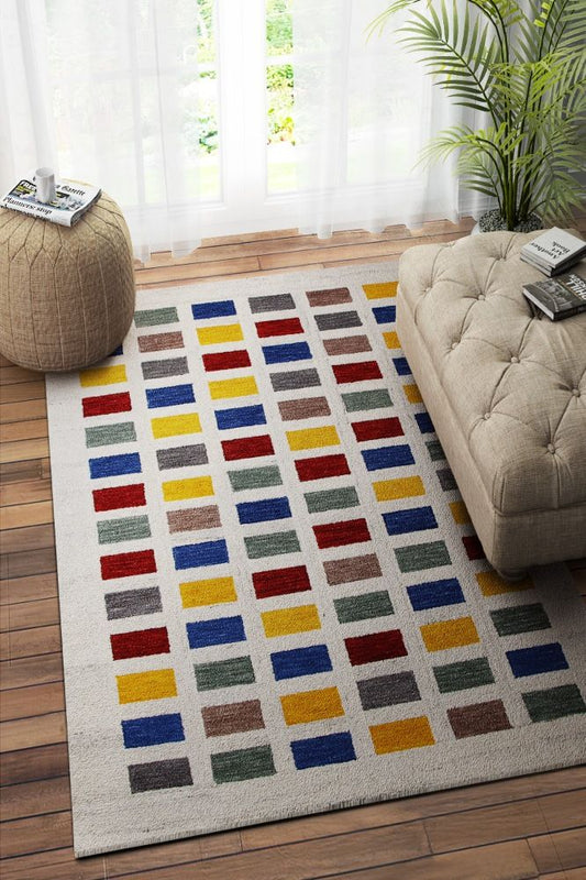 IVORY MULTICOLOR GABBEH HAND TUFTED CARPET