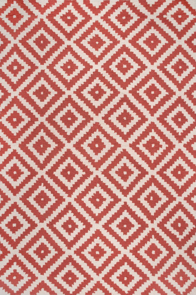 RED AND WHITE PIXEL GEOMETRIC HAND TUFTED CARPET